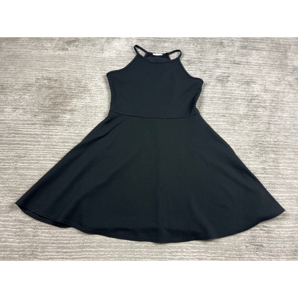 Olivia Rae Skater Dress Womens Medium Black High Neck Halter Textured Fit Flare